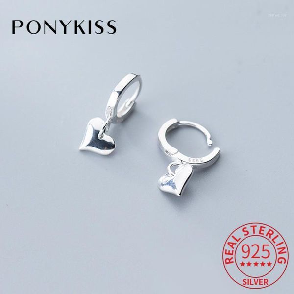 

hoop & huggie ponykiss 100% 925 sterling silver chic heart earrings fashion girl birthday party lovely gift delicate accessory1, Golden;silver