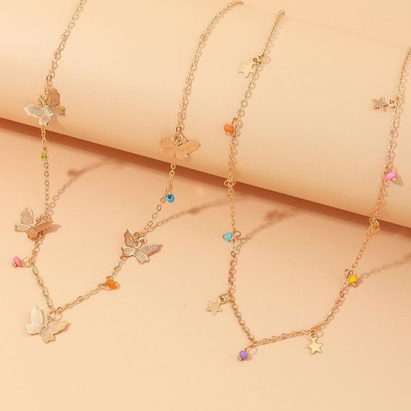 

color beads butterfly pendant necklaces for women fashion gold plated layered chain on the neck star boho dainty choker jewelry, Silver