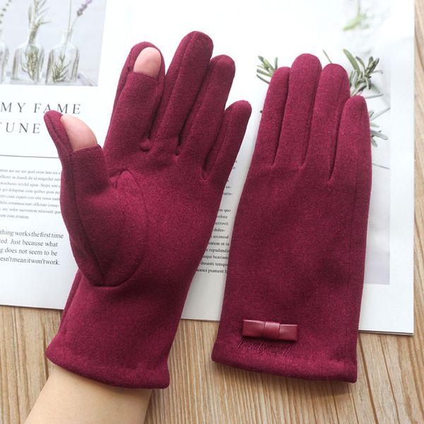 

redicao autumn and winter tiannv imitation wool double layer plush cycling suede warm dew half finger touch screen glove, Blue;gray