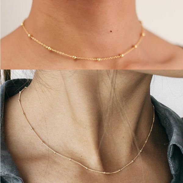 

chokers exquisite wedding necklace dainty gold choker necklaces bohemian jewelry delicate chain satellite bead women gift, Golden;silver