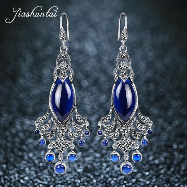 

dangle & chandelier jiashuntai silver earrings for women big and long peacock antiallergic 925 sterling jewelry female