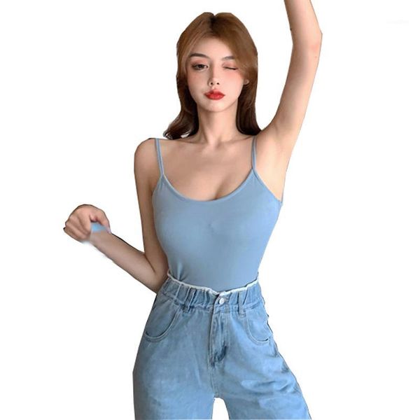 

beautiful girls cotton elastic singlet solid candy colors backless women summer, White