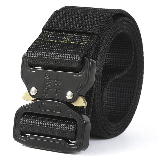 

waist support tactical belt men adjustable heavy duty belts with metal buckle nylon hunting accessories, Black;gray
