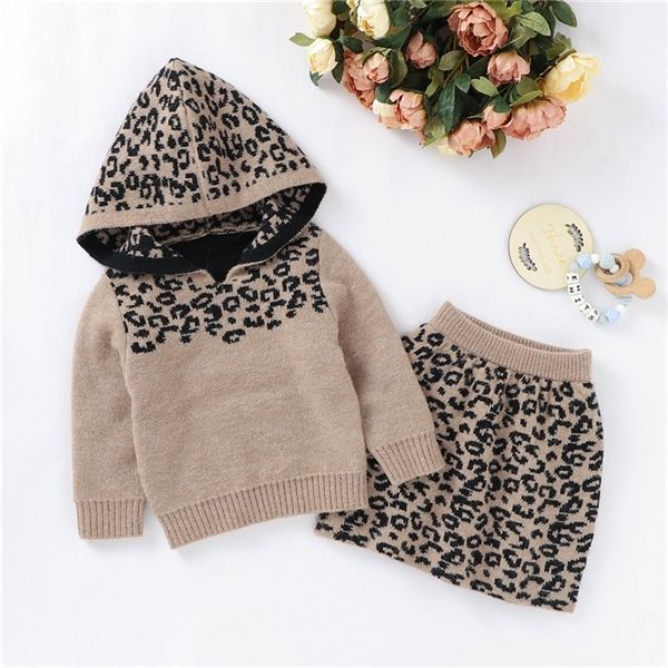 

fashion baby autumn winter leopard clothes set toddler girls long sleeve hooded sweater + skirt with elastic waist 3-24m 1021, White
