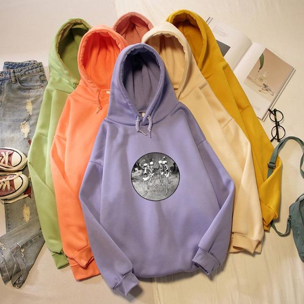 

drawstring hoodies fun skeleton print oversized kpop streetwear hoodie sweatshirt thick heavy sweatshirt for women ladies, Black