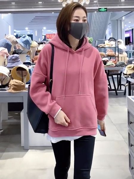 

size 2021 big female sweater fall and winter new fat sister loose plus velvet coat kl6y, Black