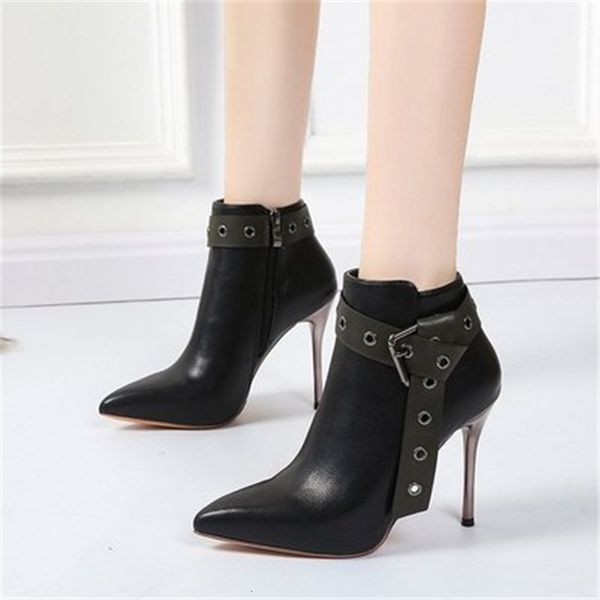 

winter 2021 new leather tails belt finger locked side boots high heel shoes for women of the black brown party h40d