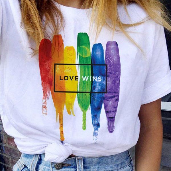 

lgbt t shirt women gay pride shirt lesbian rainbow t-shirt harajuku ullzang funny tshirt 90s graphic love is love tee fema, White