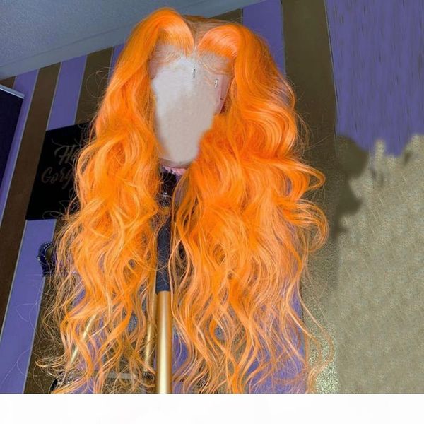 

orange color wave 13x6 lace front human hair wigs with baby hair remy brazilian lace wigs bleached knots, Black;brown