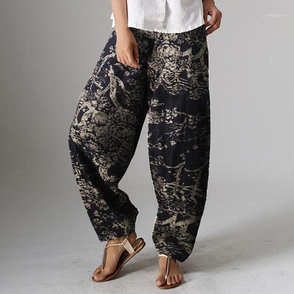 

zanzea 2020 stylish print harem pants women trousers casual pantalon palazzo belted female asymmetrical turnip plus size 5xl1, Black;white