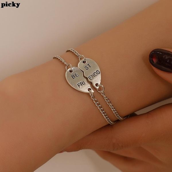 

link, chain 2 pieces / set men's and women's friend bracelet bff friendship gift jewelry couple girlfriend, Black