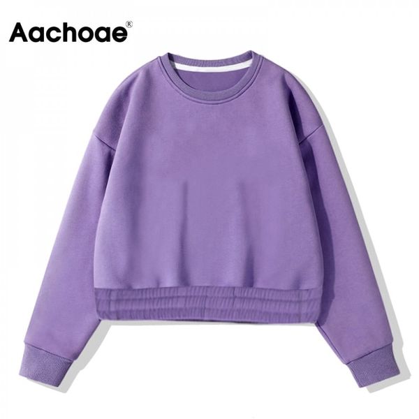 

aachoae autumn winter cropped sweatshirt women batwing long sleeve pullover female o neck fleece hoodies sudaderas 201008, Black
