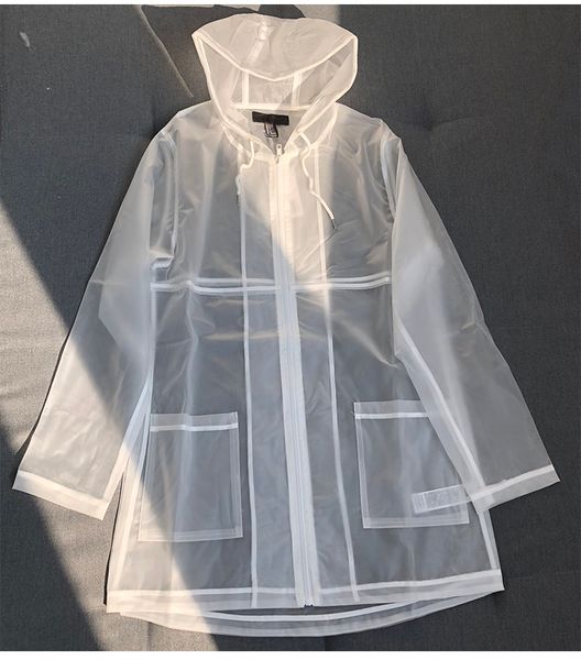 

clear waterproof hooded pvc rain coat windbreaker transparent trench sunscreen see through 1031, Tan;black
