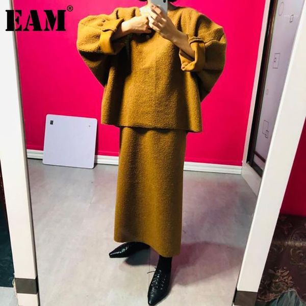 

eam] half-body skirt big size two pieces suit new round neck long sleeve loose women fashion tide autumn winter 2020 1dc4671, Gray