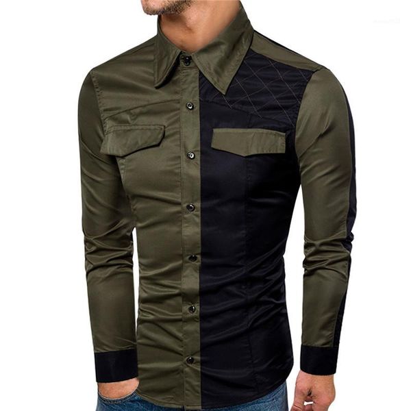 

men's dress shirts men's boutique shirt fashion outdoor uniform color matching long-sleeved cotton casual formal1, White;black