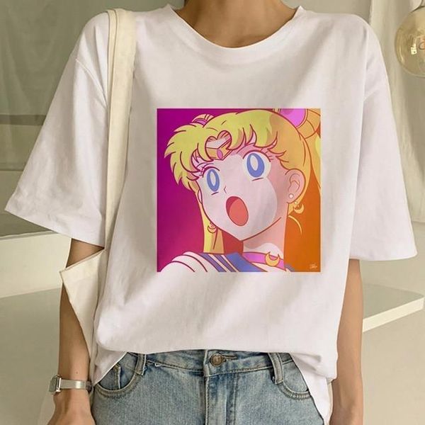 

sailor moon summer new fashion t рубашка женщины harajuku с коротким рукавом fun ulzzang футболка милый кошка футболка мультфильм топ тройни
