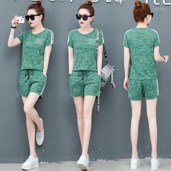 

tracksuits women set plus size big mini short pants and outfit sportswear fitness co-ord sets 2020 summer green clothes1, White