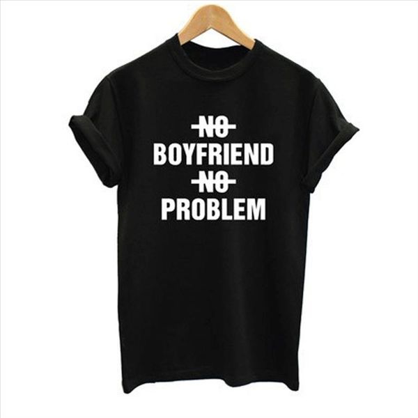 

no boyfriend no problem letter print t shirt women short sleeve o neck loose tshirt summer fashion women tee, White