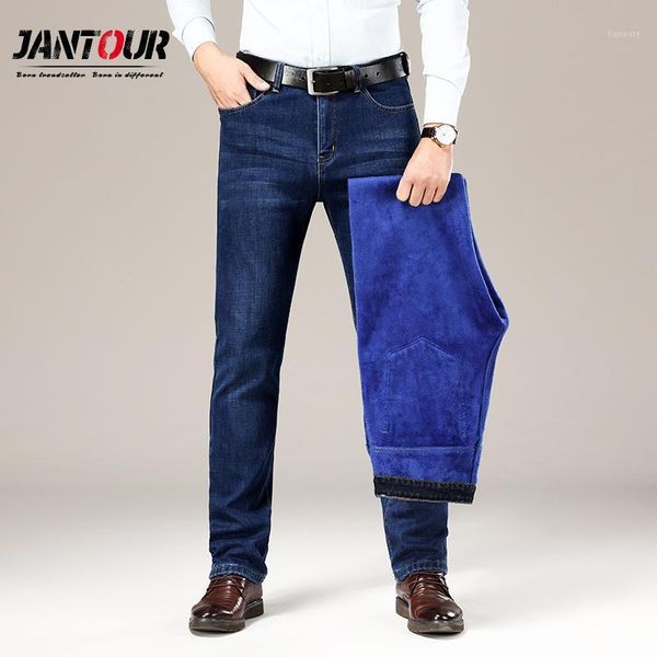 

winter thermal warm stretch jeans mens 2020 new brand fleece pants men straight trousers jean male large size 44 461, Blue