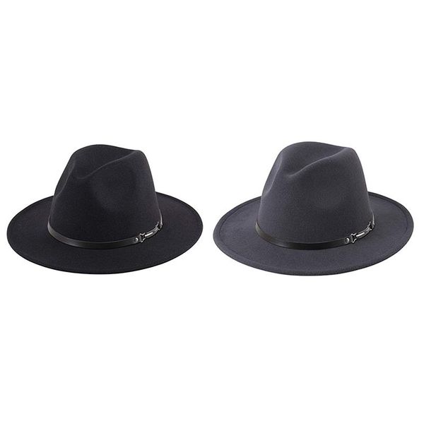 

wide brim hats women's retro wide-brimmed hat with belt buckle gentleman, Blue;gray