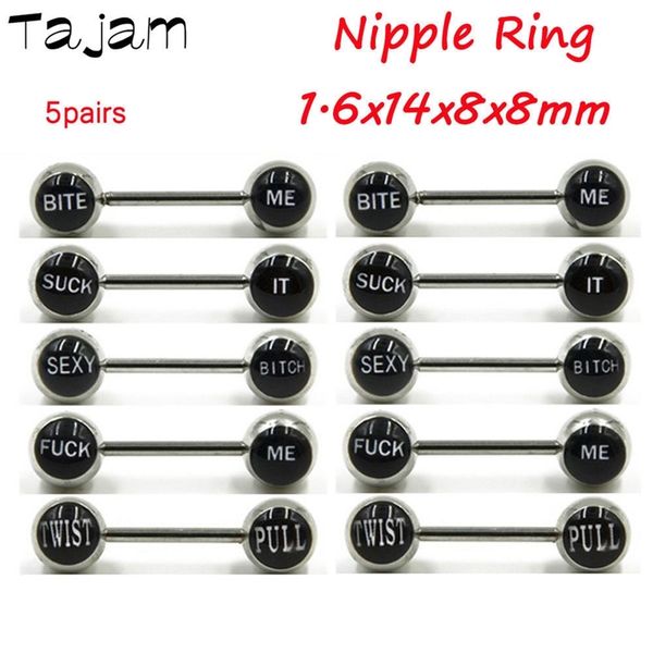 

lot 5 pair 14g (1.6mm) 316l surgical steel logo nipple ring flash film bling barbells piercing jewelry t200508, Silver