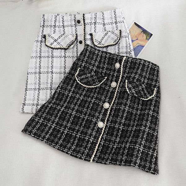 

fall 6220 latest graceful woolen plaid a- line skirt women's high waist slimming package hip all-matching short skirt1, Gray