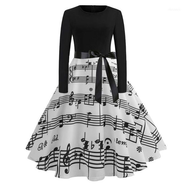 

women winter gothic party dress vintage music note print long sleeve dresses woman party night ukraine dress women clothes 201911, Black;gray