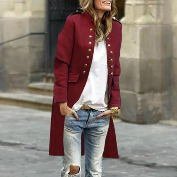 

women's jackets solid color round neck long-sleeved woolen button coat 2020 autumn new top, Black;brown