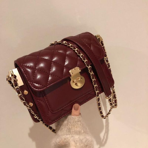 

women's bag 2021 new pu leather solid color handbags rhombus small square bag chain shoulder messenger