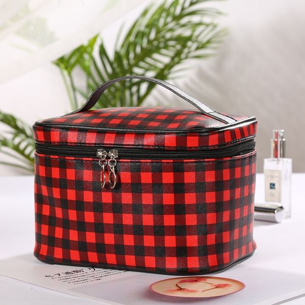 

h3e1t 2020 creative plaid wash cosmetic storage bagpu zipper portable storage bag travel couple cosmetic bag 4nobm