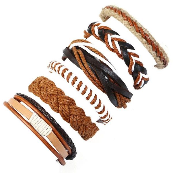 

6pcs винтаж мужчины плетеный rope искусственной кожи наручные браслет ювелирные подарки новый, Black