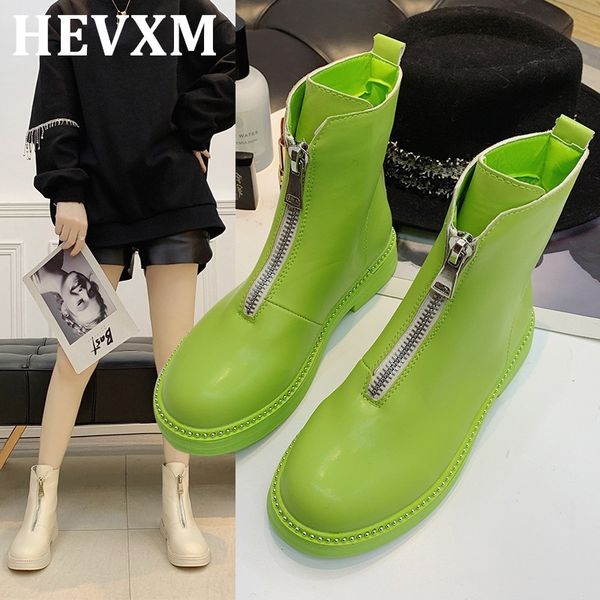

woman candy-colored cool boots flat-heel comfortable lazy zip round head short women's fashion ankle boot green beige orange y200114, Black