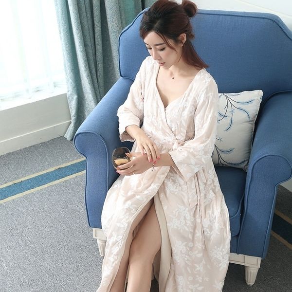 

luxury hand embroidery woman sleeping robe lace loose silk sleepwear female bathrobes kimono pink white lmr03 210203, Black;red