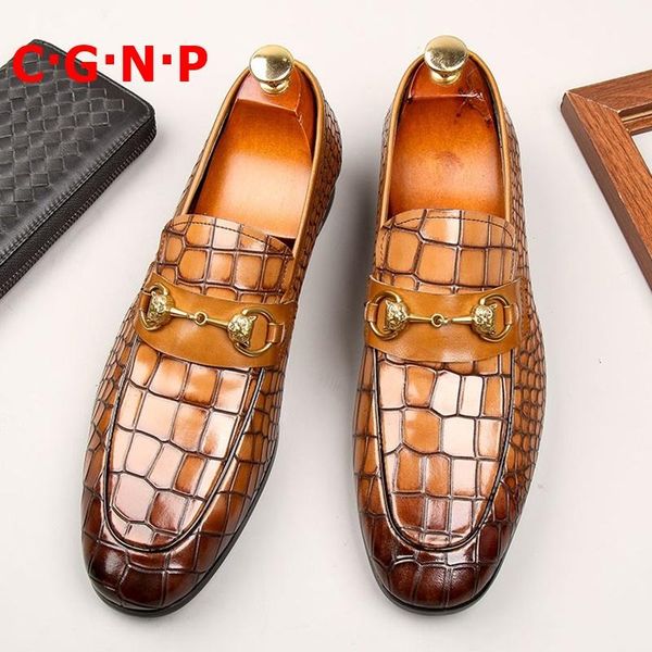 

cÂ·gÂ·nÂ·p genuine leather mens shoes luxury italian leather horsebit loafers men casual shoes dress man driving, Black