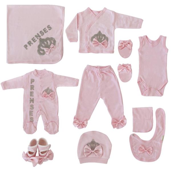 

embroidered princess 10 piece baby girl output set, White