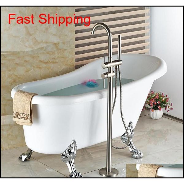 

wholesale and retail solid brass brushed nickel bathroom tub faucet standing tub filler w/ brass ha qylueo bde_luck