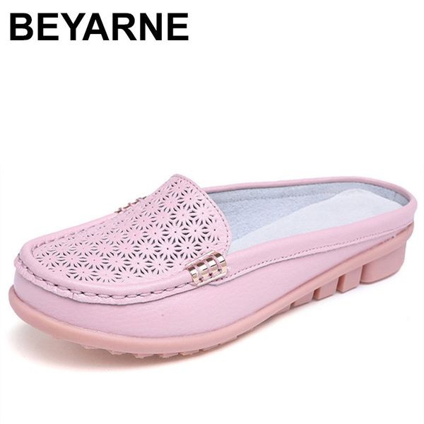 

beyarne solid genuine leather women shoes summer sandals women slippers flip flops slides flats sandals for woman x1020, Black