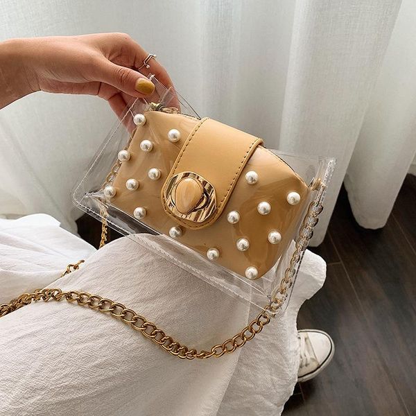 

transparent chain women shoulder messenger bag summer dot small flap brand designer clear crossbody bag lady handbag and purse