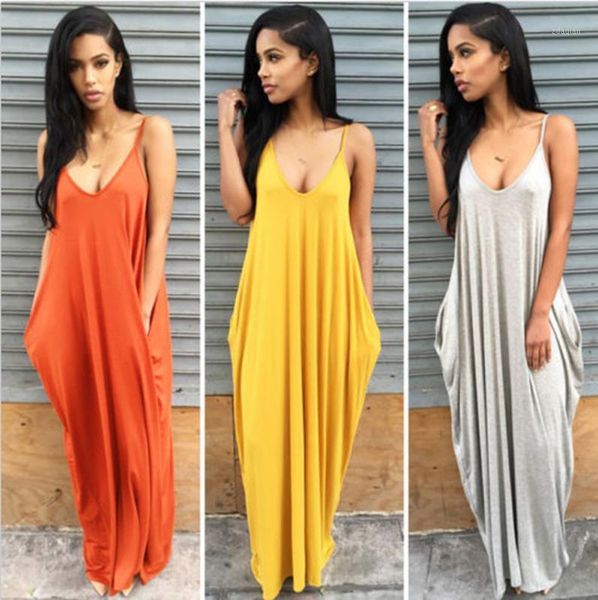 

women summer beach dress irregular straps deep v pockets ladies dress lady casual sleeveless solid long vacation1, White;black