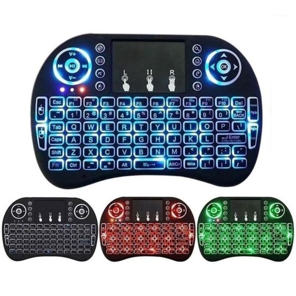 

7 color i8 keyboard backlit english russian spanish air mouse 2.4ghz wireless keyboard touchpad handheld for tv box pc1