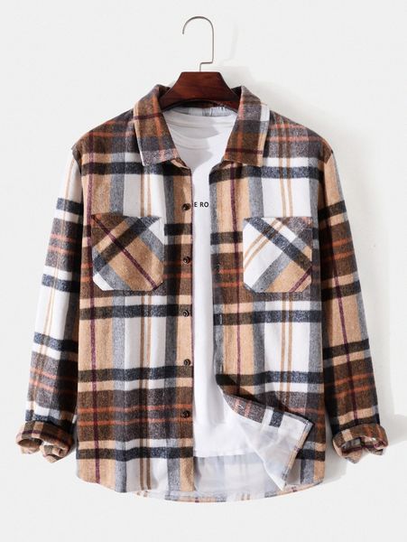 

men plaid pocket overcoat without tee n3ij#, Black;brown