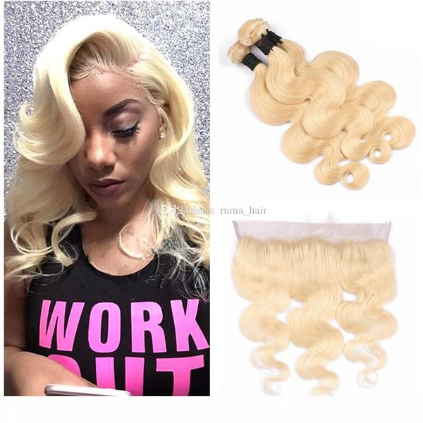 

#613 blonde human hair bundles 3pcs with 1pc lace frontal soft and smooth hair blonde brazilian virgin hair bundles with frontal closure, Black;brown