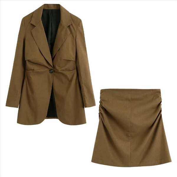 

2021 new summer suits women two piece set blazer v neckline single button amp mini skirts high waist ensemble femme chandal mujer, Gray