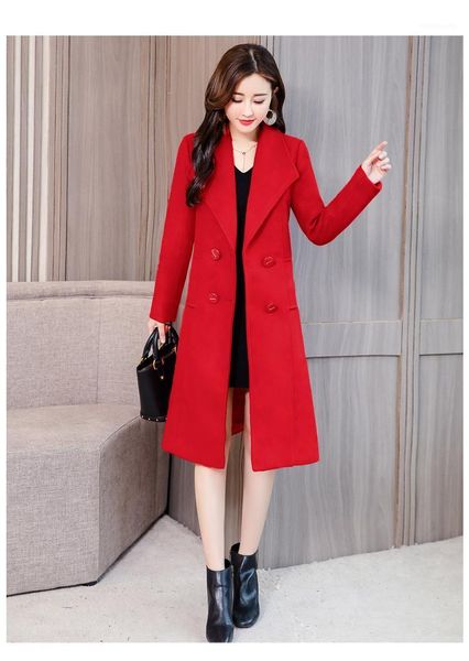 

new fashion womens long coats 2020 winter double breasted solid wool blend coat and jacket full sleeve ladies coats1, Black