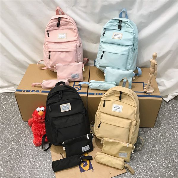 

3 set nylon backpack solid color shoulder bag casual women backpack teenage girl school bag bagpack backbag mochilas female c1023