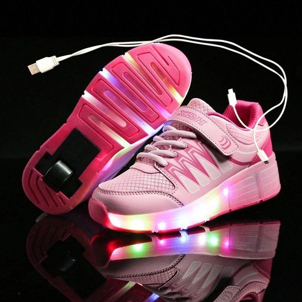 

blue pink orange usb charging fashion girls boys led light roller skate shoes for children kids sneakers with wheels one wheels #5v93