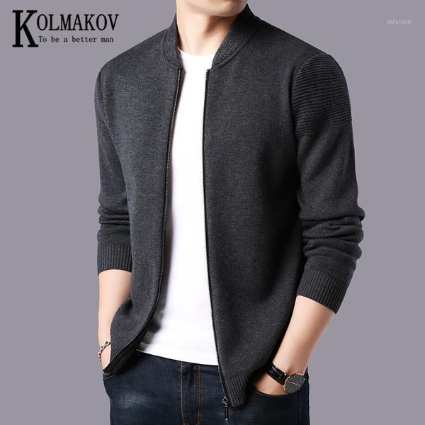 

kolmakov new men's knitted jackets for fall stand neck sweater and cardigan menswear zipper bottom male1, White;black