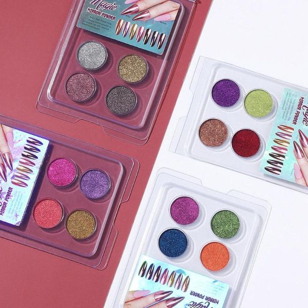 

nail solid powder mirror nude powder 4color aurora laser set magic mermaid mirror nail magic, Silver;gold