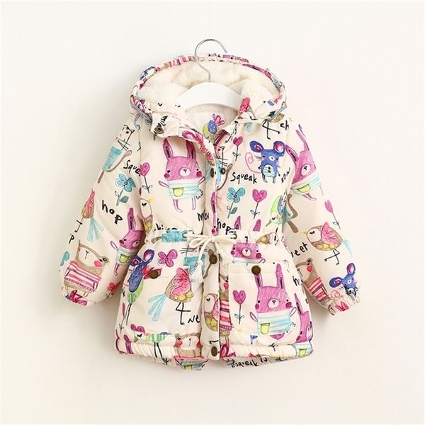 

thicken girls winter coats graffiti girls overcoat hooded baby kids outerwear cute lovely cartoon printed girls warm jackets lj201017, Blue;gray