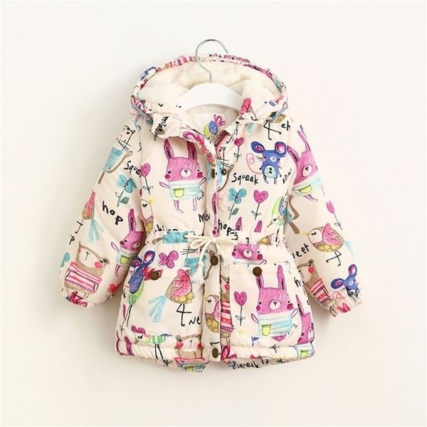 Engrossar meninas inverno casacos graffiti meninas sobretudo com capuz bebê crianças outerwear bonito bonito desenhos animados impressos meninas casacos quentes lj201017